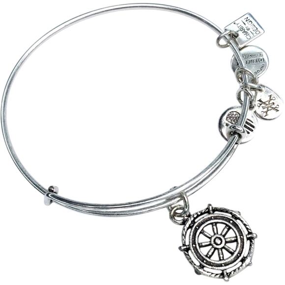 Alex and Ani Take The Wheel Anchor Starfish Nautical Silver Tone Bangle Bracelet - Picture 2 of 9